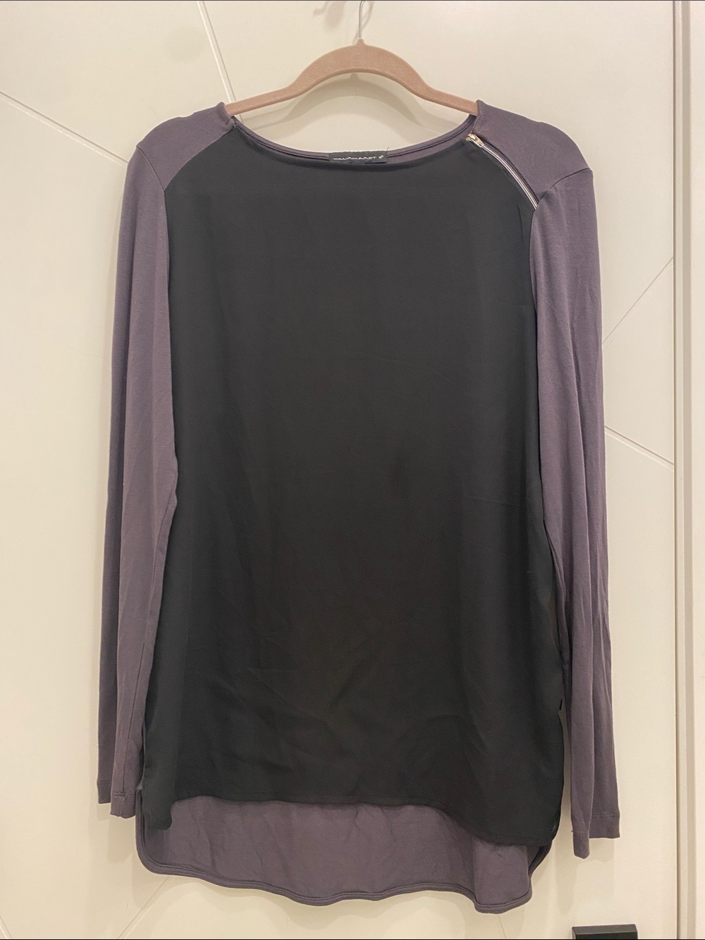 William Rast Black Grey Colorblock Top Oversized XS Soft Rayon High Low Hem